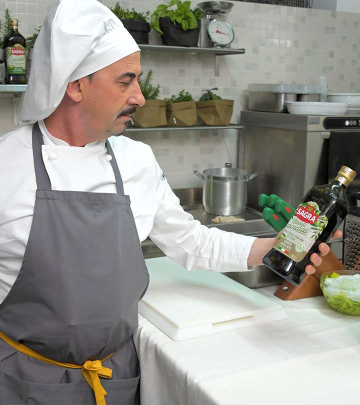 cucine da incubo cuoco cuoco con cappello che guarda olio SAGRA partner di cucine da incubo