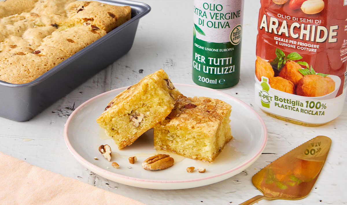 Blondies all’olio, cioccolato bianco e noci pecan